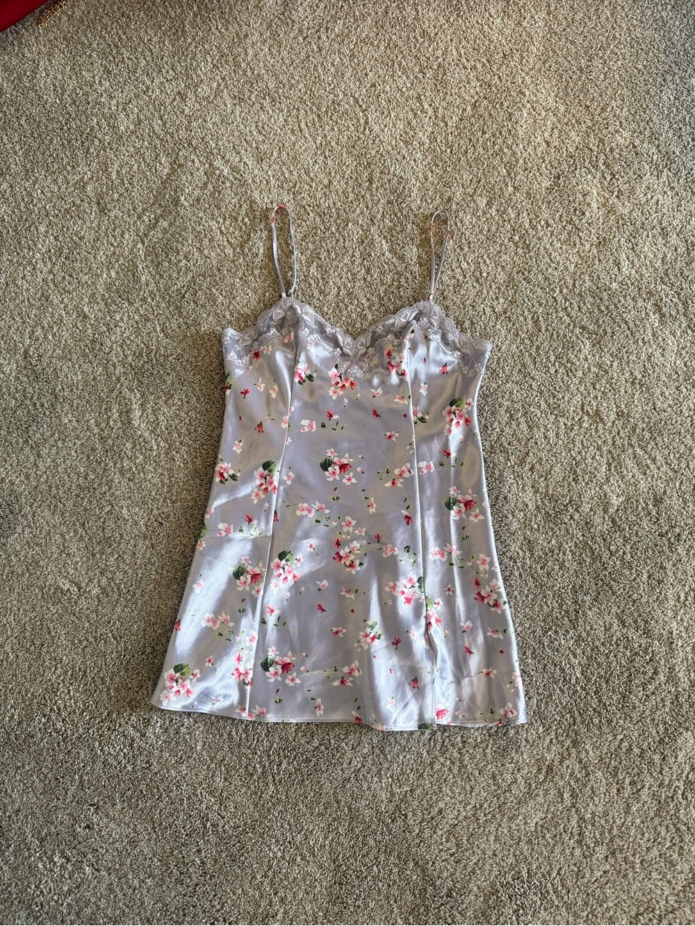 Victoria's Secret Lavender Satin Floral Lace Chemise with Pink Accents